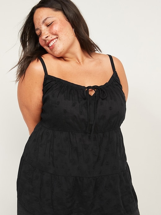 Image number 1 showing, Embroidered Tie-Front Tiered Plus-Size Sleeveless Top