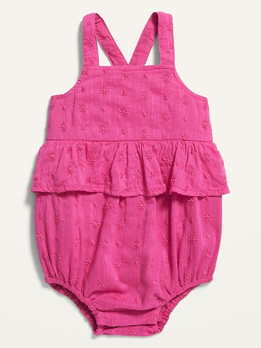 View large product image 1 of 2. Solid Cross-Back Peplum Romper for Baby