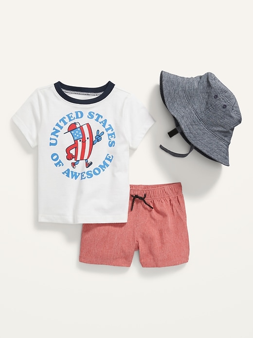 View large product image 1 of 2. 3-Piece Tee, Shorts and Bucket Hat Set for Baby