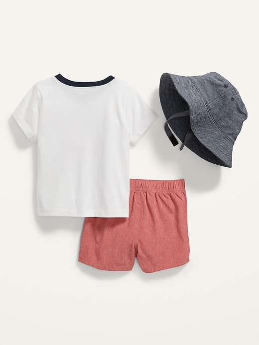 View large product image 2 of 2. 3-Piece Tee, Shorts and Bucket Hat Set for Baby