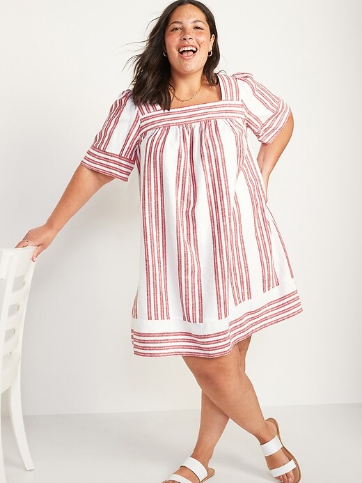 old navy striped linen blend swing dress