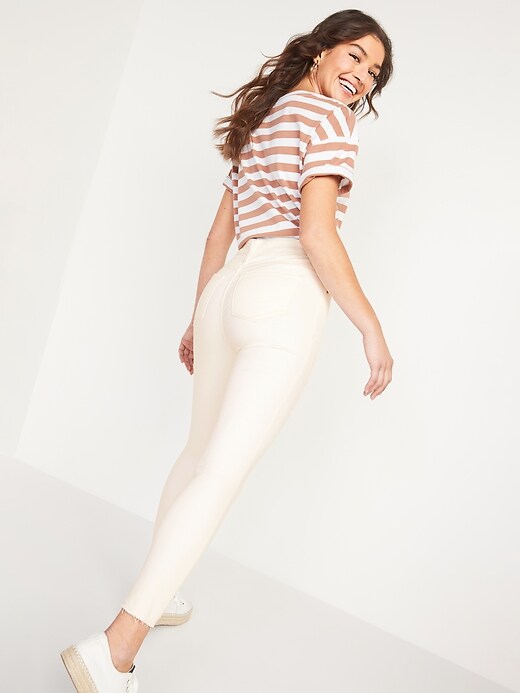 Image number 2 showing, High-Waisted Embroidered Cutwork Rockstar Super Skinny Off-White Ankle Jeans for Women