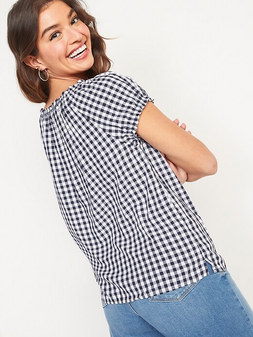 Image number 2 showing, Ruffled Tie-Neck Gingham Blouse for Women