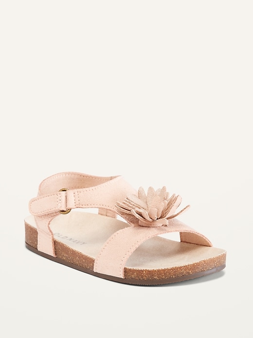 View large product image 1 of 4. Faux-Suede Flower-Accent Sandals for Toddler