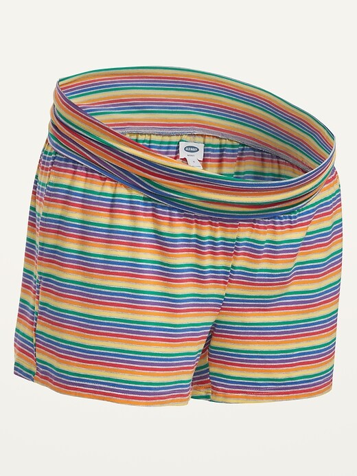 Image number 4 showing, Maternity Rollover-Waist Full-Panel Sunday Sleep Striped Shorts -- 4-inch inseam