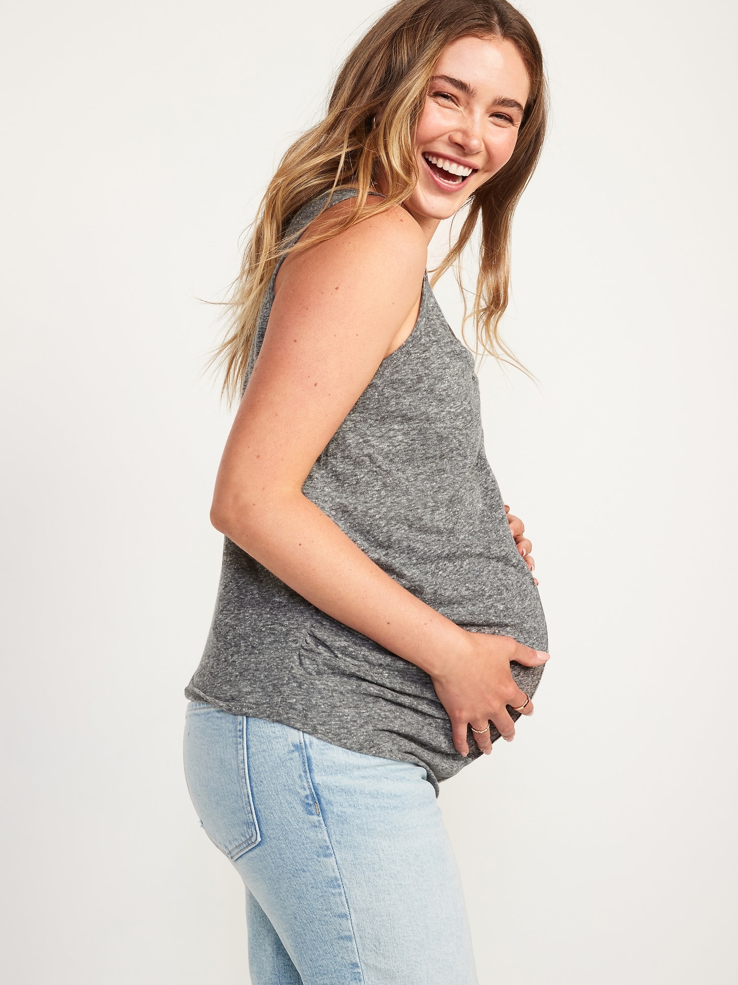 Maternity Relaxed Twist-Front Linen-Blend Tank Top
