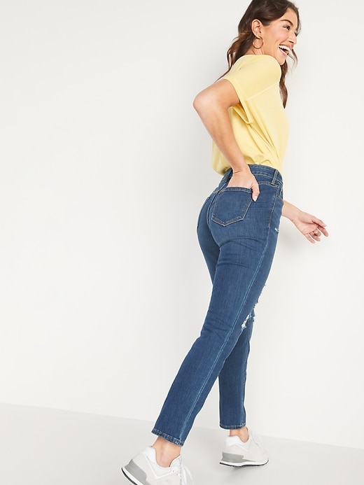 Mid-Rise Distressed Power Slim Straight Jeans for Women | Old Navy