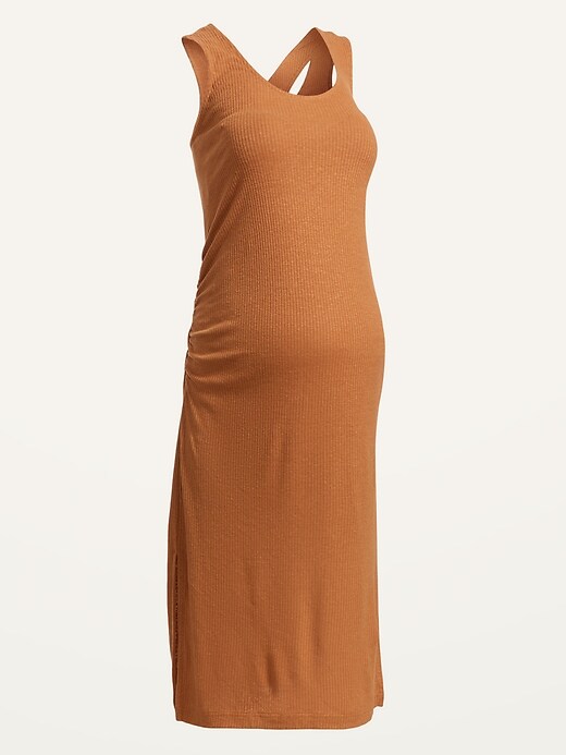 Image number 4 showing, Maternity Sleeveless Cross-Back Rib-Knit Linen-Blend Midi Shift Dress