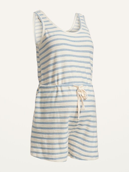 Image number 4 showing, Maternity Sleeveless Striped Terry Beach Romper -- 4-inch inseam