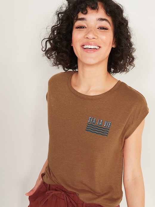 Graphic Linen-Blend Muscle Tee for Women