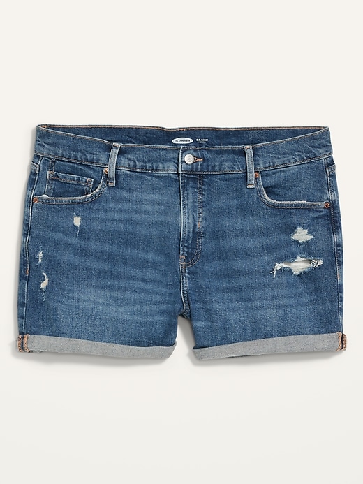 Image number 4 showing, High-Waisted Secret-Smooth Pockets O.G. Straight Plus-Size Ripped Jean Shorts -- 3-inch inseam