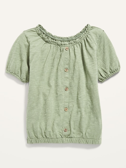 Old Navy Puff-Sleeve Button-Front Slub-Knit Top for Girls. 1