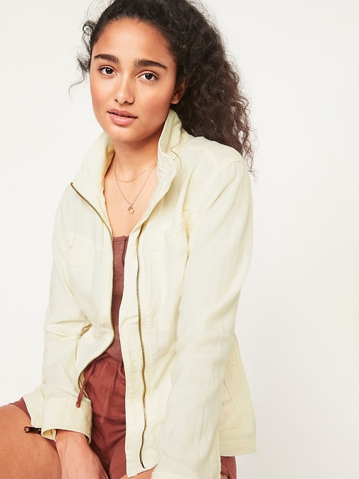 View large product image 1 of 3. Linen-Blend Utility Zip Jacket for Women
