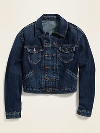View large product image 3 of 3. Cropped Dark-Wash Jean Jacket for Women