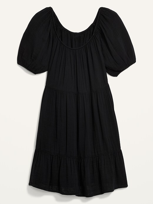 View large product image 2 of 2. Tiered Puff-Sleeve Swing Dress