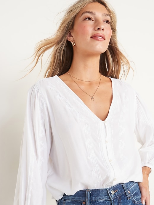 View large product image 1 of 1. Long-Sleeve Embroidered Boho Blouse