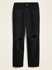 View large product image 3 of 3. Extra High-Waisted Sky-Hi Straight Hidden Button-Fly Rigid Black Jeans for Women