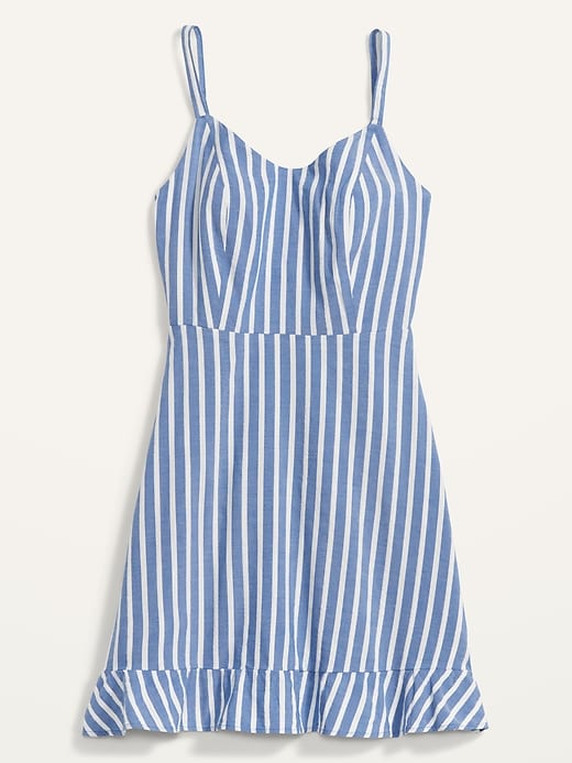 Image number 4 showing, Dobby-Stripe Ruffle-Hem Fit & Flare Cami Dress for Women