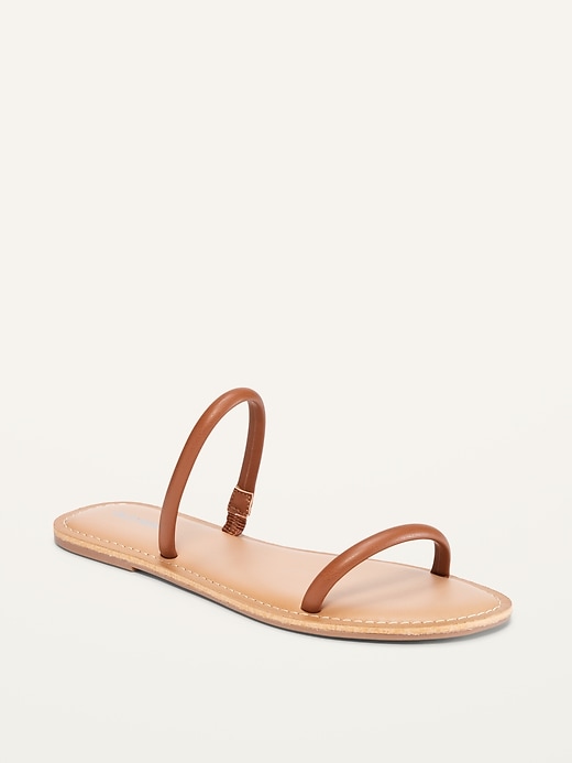 View large product image 1 of 1. Faux-Leather Double Strap Slide Sandals