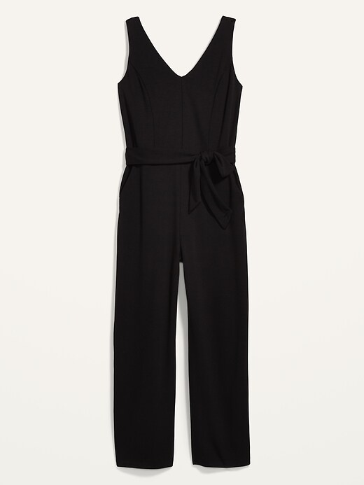 View large product image 2 of 2. Sleeveless Ponte-Knit Tie-Belt Jumpsuit for Women