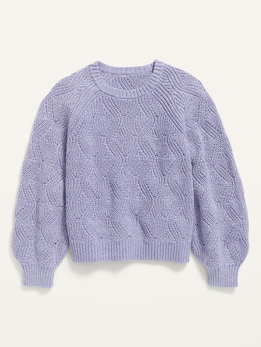 View large product image 1 of 2. Cable-Knit Blouson-Sleeve Pullover Sweater for Girls
