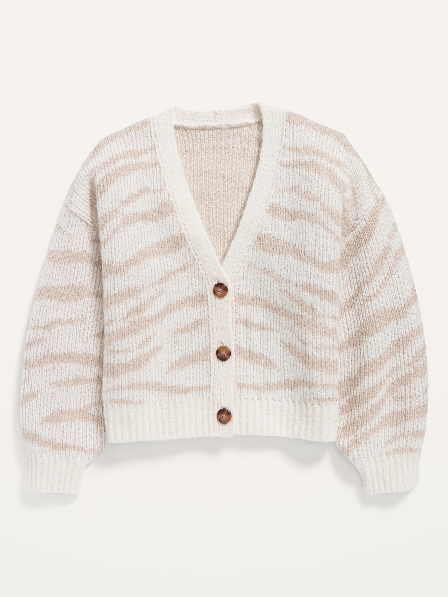 Cropped Textured Jacquard Button Front Cardigan Sweater for Girls