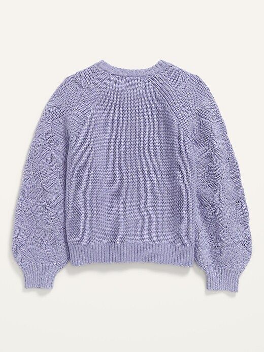 View large product image 2 of 2. Cable-Knit Blouson-Sleeve Pullover Sweater for Girls