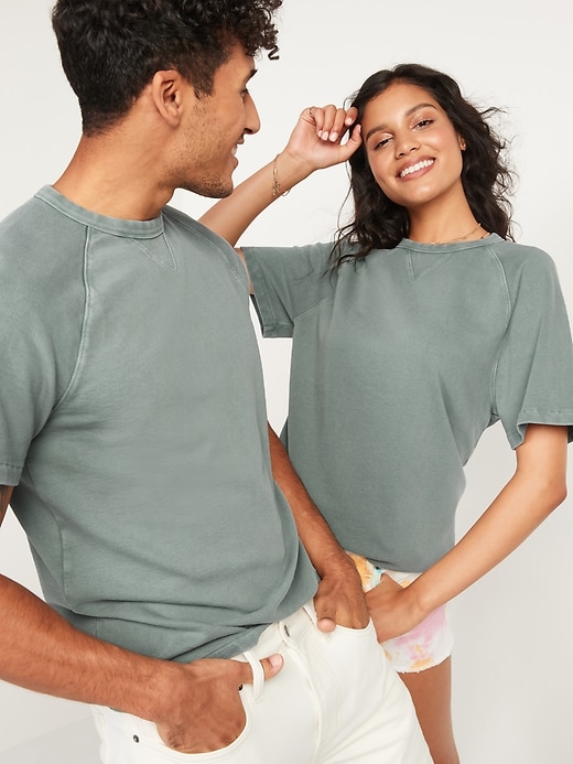 View large product image 1 of 1. Garment-Dyed Gender-Neutral Short-Sleeve Sweatshirt for Adults