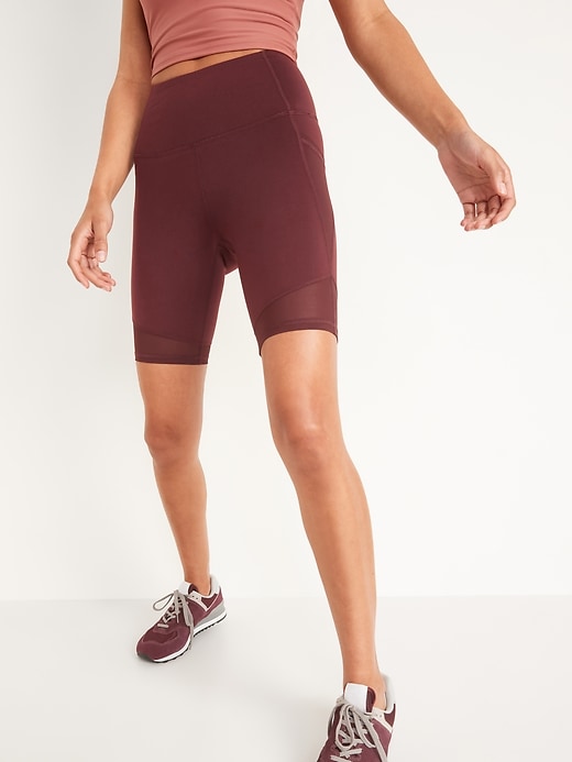 Image number 1 showing, High-Waisted PowerPress Side-Pocket Bermuda Biker Shorts -- 8-inch inseam