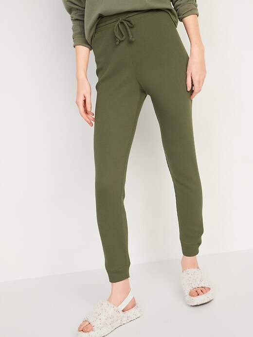 View large product image 1 of 2. High-Waisted Thermal-Knit Jogger Lounge Pants