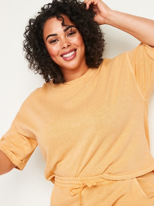 View large product image 1 of 1. Oversized Garment-Dyed Cali-Fleece Plus-Size Elbow-Sleeve Sweatshirt