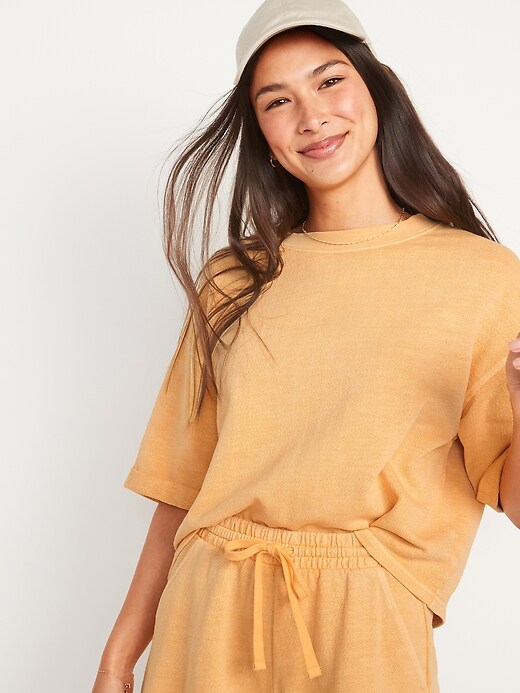 Image number 1 showing, Oversized Garment-Dyed Cali-Fleece Elbow-Sleeve Sweatshirt for Women