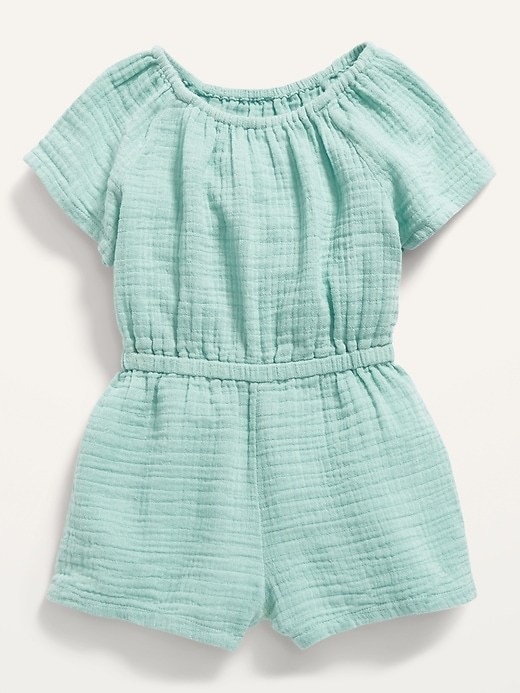 View large product image 1 of 1. Short-Sleeve Textured-Dobby Romper for Toddler Girls
