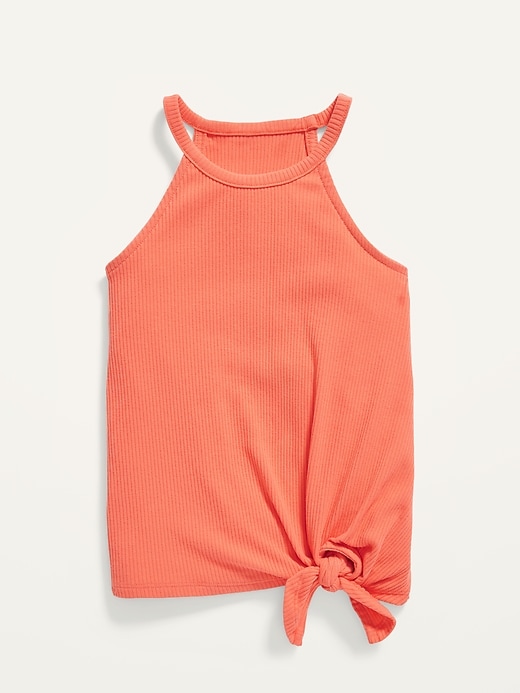 View large product image 1 of 2. Rib-Knit Tie-Front Halter Tank Top for Girls