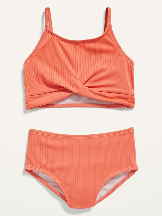 View large product image 1 of 1. Rib-Knit Twist-Front Tankini Swim Set for Girls