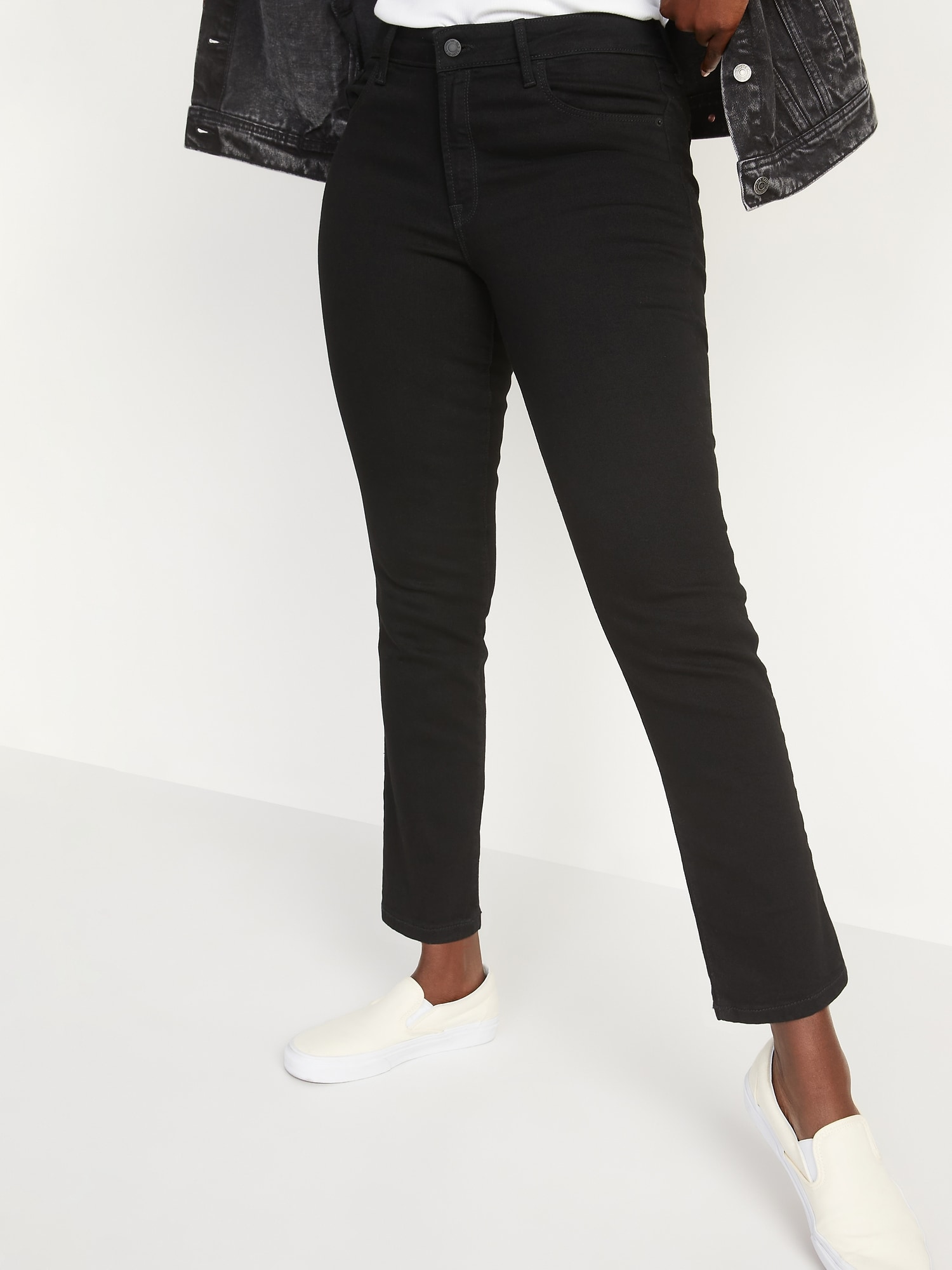 MidRise Power Slim Straight Black Jeans for Women Old Navy