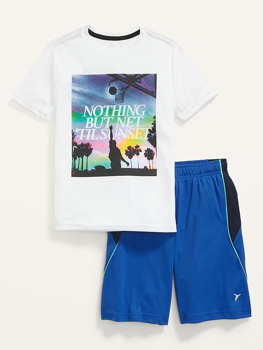 View large product image 1 of 1. Go-Dry Cool Graphic Tee & Mesh Shorts 2-Pack For Boys