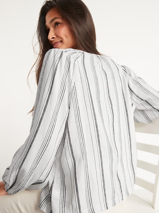 Image number 2 showing, Long-Sleeve Striped Linen-Blend Poet Blouse for Women
