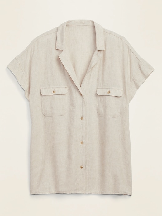 View large product image 2 of 2. Linen-Blend Utility Short-Sleeve Shirt for Women
