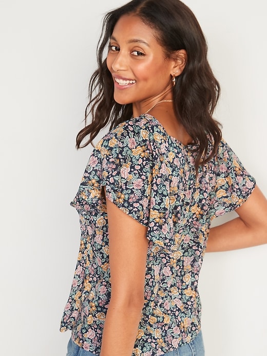 Image number 2 showing, Oversized Floral-Print Square-Neck Top for Women