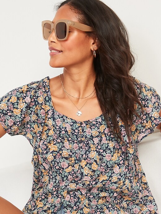 Image number 3 showing, Oversized Floral-Print Square-Neck Top for Women