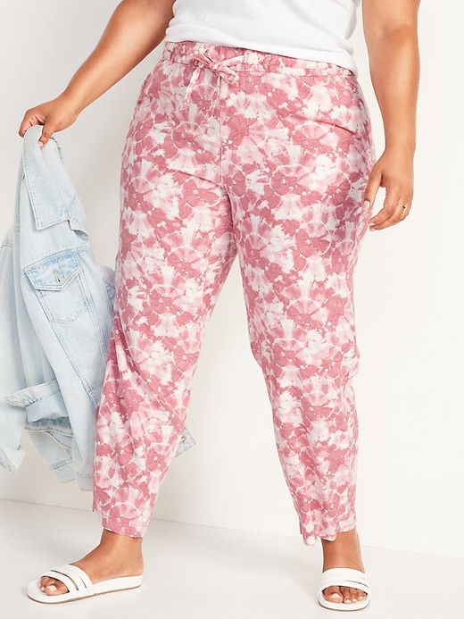 Image number 1 showing, High-Waisted Tie-Dyed Plus-Size Linen-Blend Wide-Leg Pants