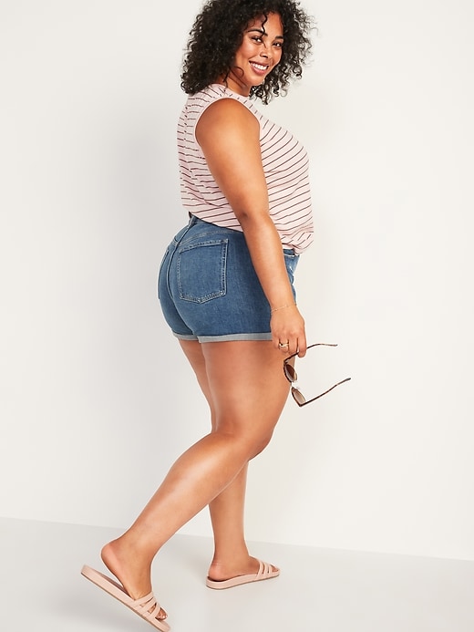 Image number 2 showing, High-Waisted Secret-Smooth Pockets O.G. Straight Plus-Size Ripped Jean Shorts -- 3-inch inseam