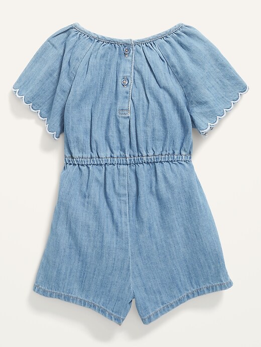 View large product image 2 of 2. Embroidered Chambray Flutter-Sleeve Romper for Toddler Girls