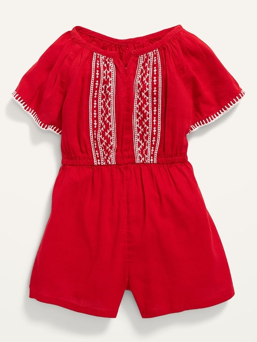 View large product image 1 of 2. Embroidered Flutter-Sleeve Romper for Toddler Girls