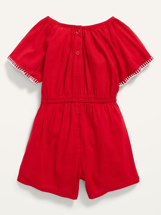 View large product image 2 of 2. Embroidered Flutter-Sleeve Romper for Toddler Girls