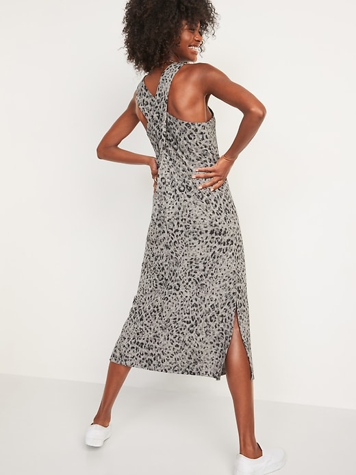 Image number 2 showing, Sleeveless Specially-Dyed Cross-Back Leopard-Print Midi Shift Dress