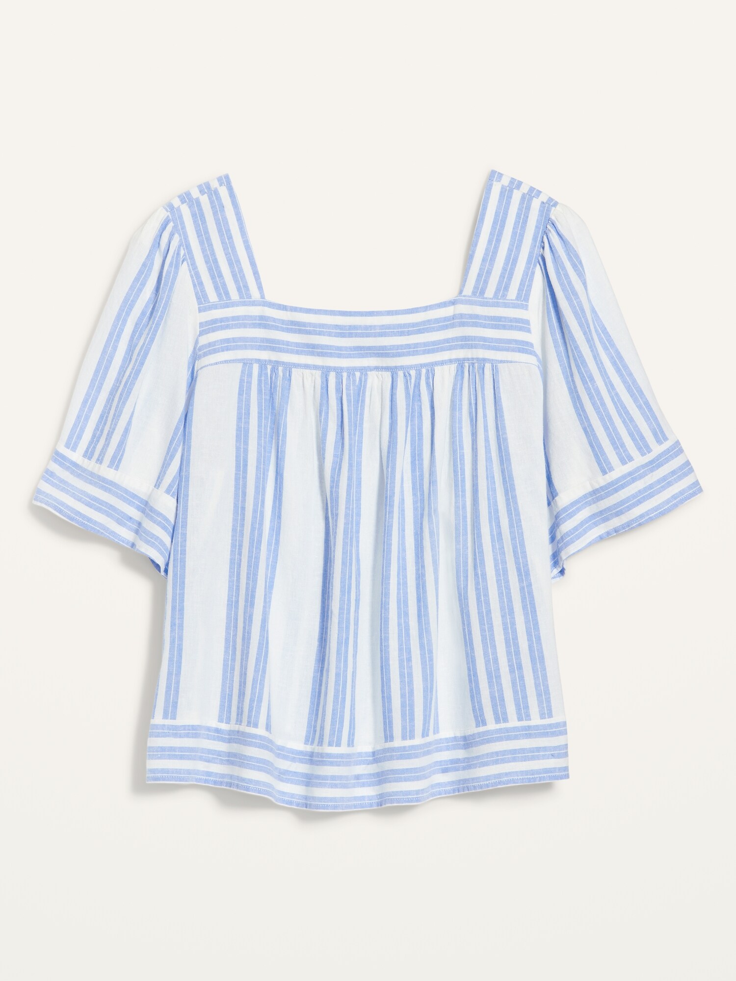 Oversized Striped Linen-Blend Plus-Size Short-Sleeve Blouse | Old Navy