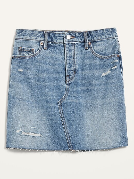 Image number 4 showing, High-Waisted Button-Fly O.G.Straight Raw-Hem Jean Skirt