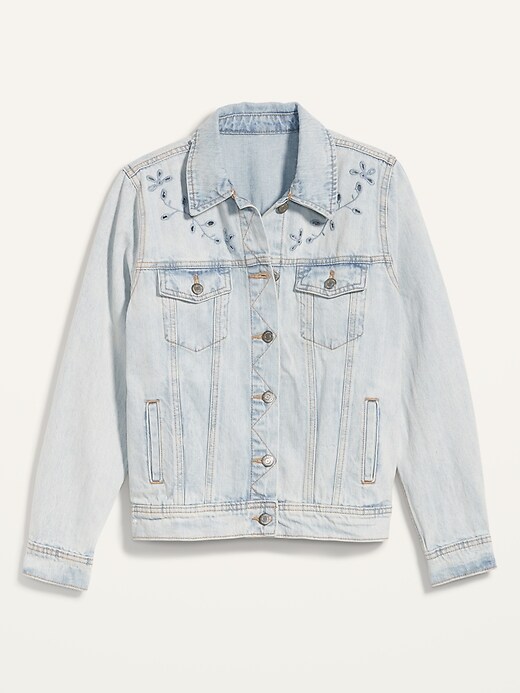 Image number 4 showing, Light-Wash Embroidered-Cutwork Jean Jacket for Women